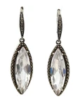 Vintage Judith Jack 925 Sterling Silver Marquise CZ Marcasite Dangle Earrings