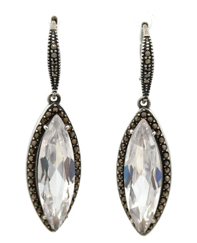 Vintage Judith Jack 925 Sterling Silver Marquise CZ Marcasite Dangle Earrings
