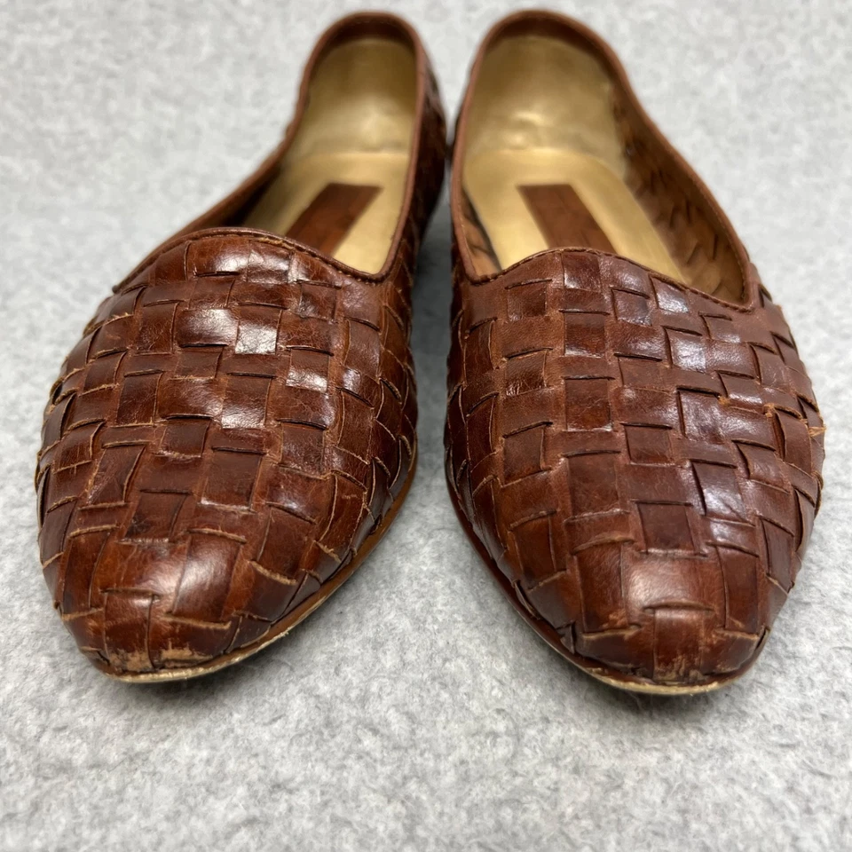 Cabin Creek Slip on Tejido Trenzado Cuero Pisos Mujer 7.5 Marrón Informal Boho Foto 3 de 4