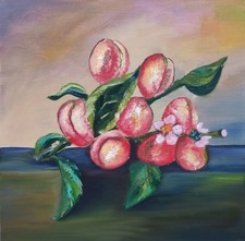 Ölgemälde Selbstgemalt Stillleben Blumen Aprikose Ölbild Obst