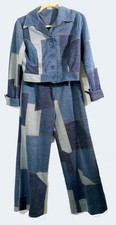 Vintage 70s Faux Jean Patchwork Pant And Jacket Top Set Mod Hippy XS