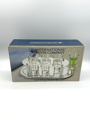 #ad #ad VTG MCM International Silver Oval 8 Piece Shoot Shot Glass Set Non Tarnish NEW $39.99
