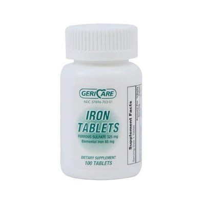 Gericare Ferrous Sulfate 325mg Iron Supplement Tablet Blood Health Support 100ct