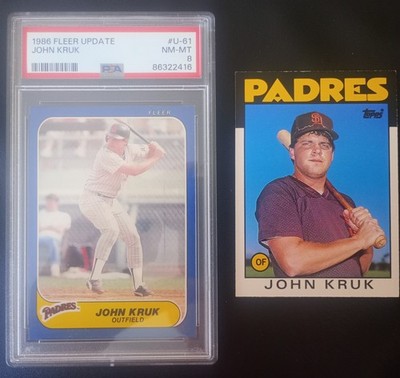 1986 John Kruk Padres Topps #56T & PSA 8 NM-MT Fleer Rookie 2 Card Lot