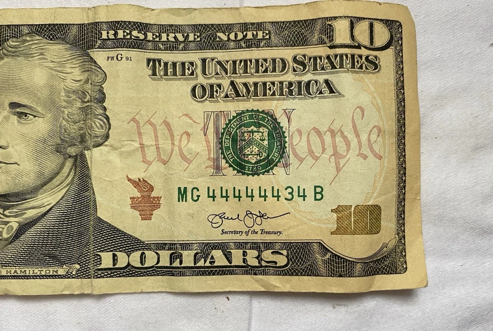 2013 SUPER! fancy binary $10 US bill paper money - 44444434 serial number - Image 2 of 4