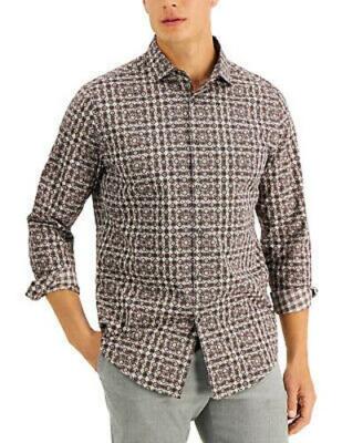 Tasso Elba Mens Tarmisa Printed Shirt, Brown[ M]