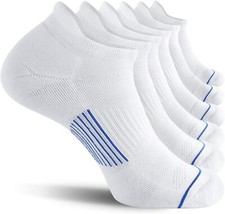 FITRELL Men's 6 Pack Ankle Running Socks Low Cut Cushioned 9-12, White blue