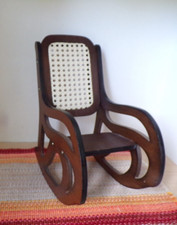 VTG Wood Doll Rocking Chair w Cane Backing 16" high Very Good - Excellent Cond