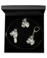Bull Terrier - silver plated set with a dog in box, high quality, Art Dog USA