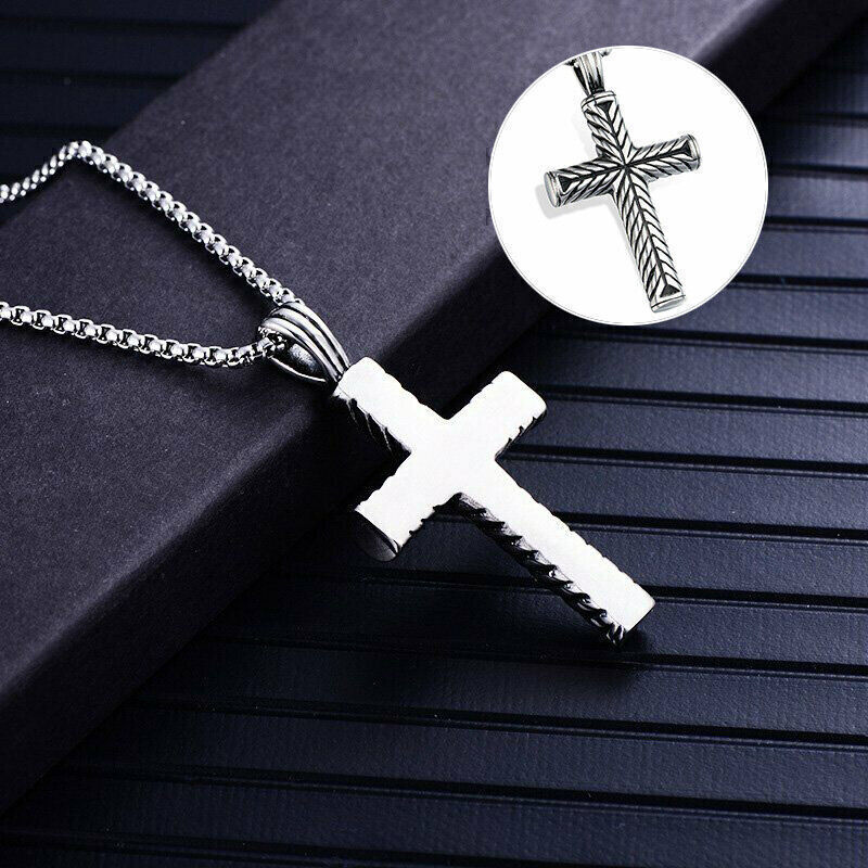 Boys Mens Stainless Steel Cross Pendant Necklaces Men Fashion Vintage Chain
