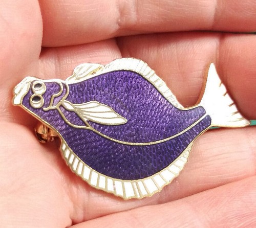 Alaska Pin Whimsical Halibut by Alaskan Artist Mary Croxton dated 1988 purple