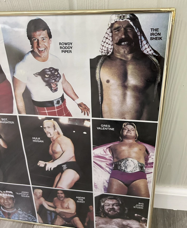 "Póster de lucha libre WWF de colección de los años 80 16x20"" - enmarcado - Hulk Hogan Andre jeque gigante" Foto 2 de 4