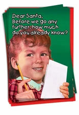 B2543XSG Set of 12 Santa Knows All Humor Christmas Greeting Cards /Envelopes