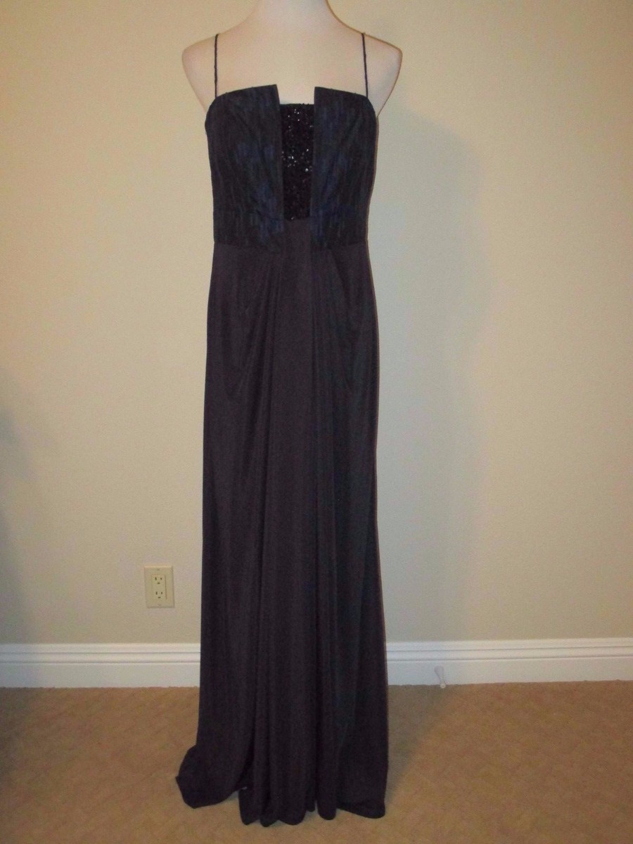 Mikael Aghal Navy Blue Beaded Gown/Evening Dress Spaghetti Straps- Size 10-  EUC