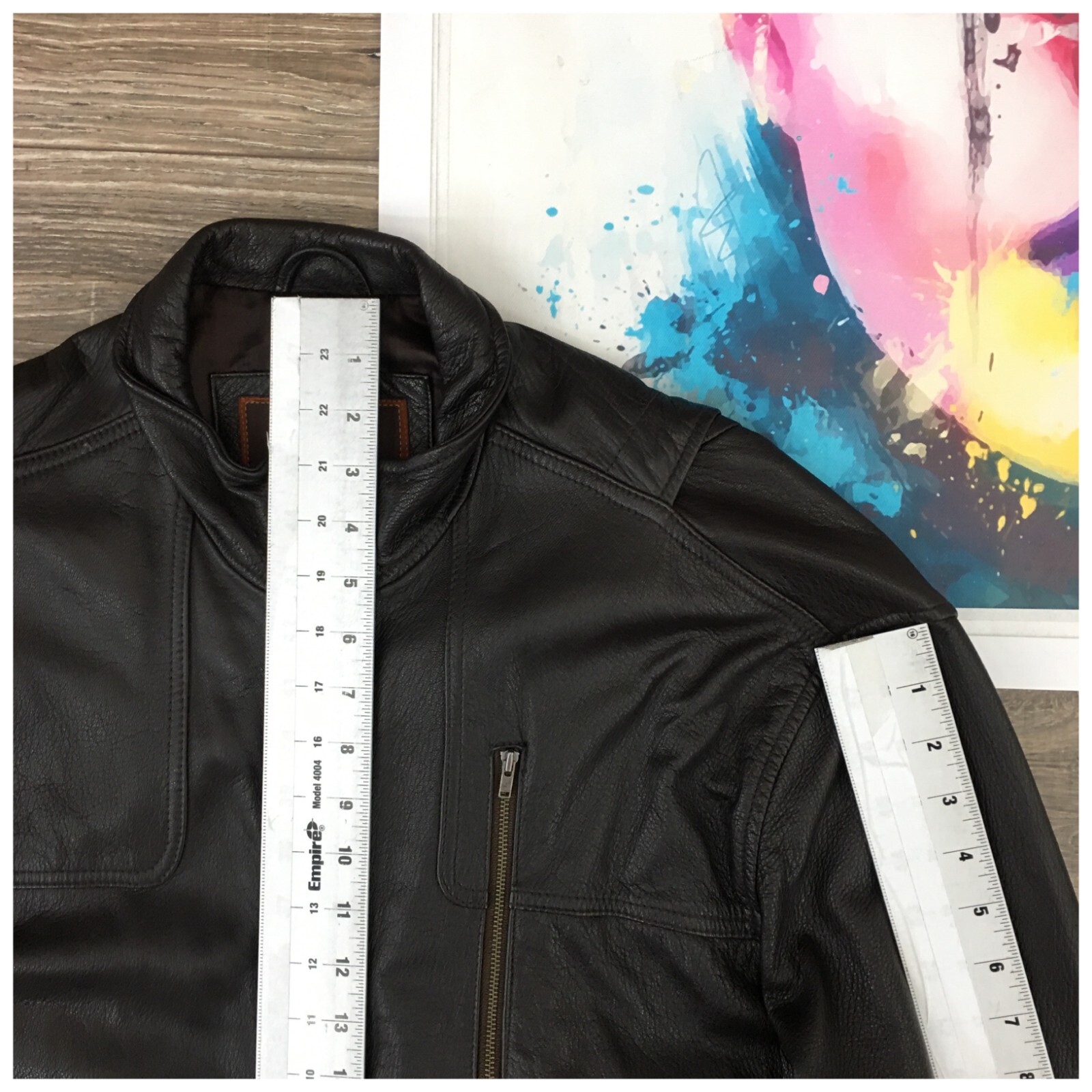 Basic Options Mens Leather Jacket Biker Size L Br… - image 11