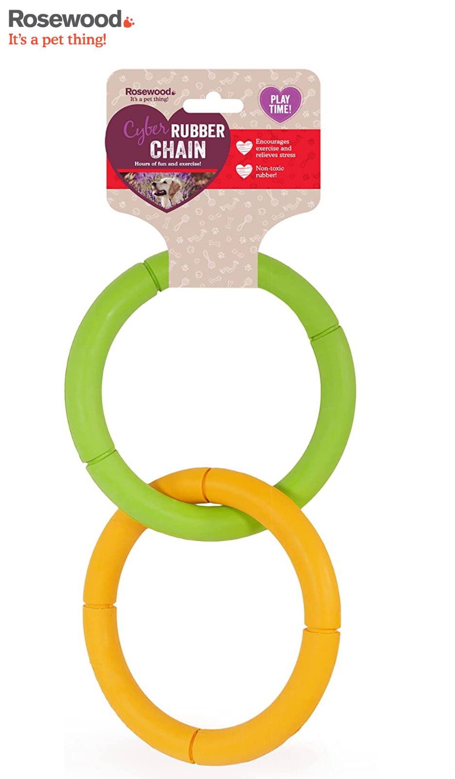 ROSEWOOD CYBER RUBBER DUAL CHAIN TOUGH DOG PUPPY TOY RINGS 15CM