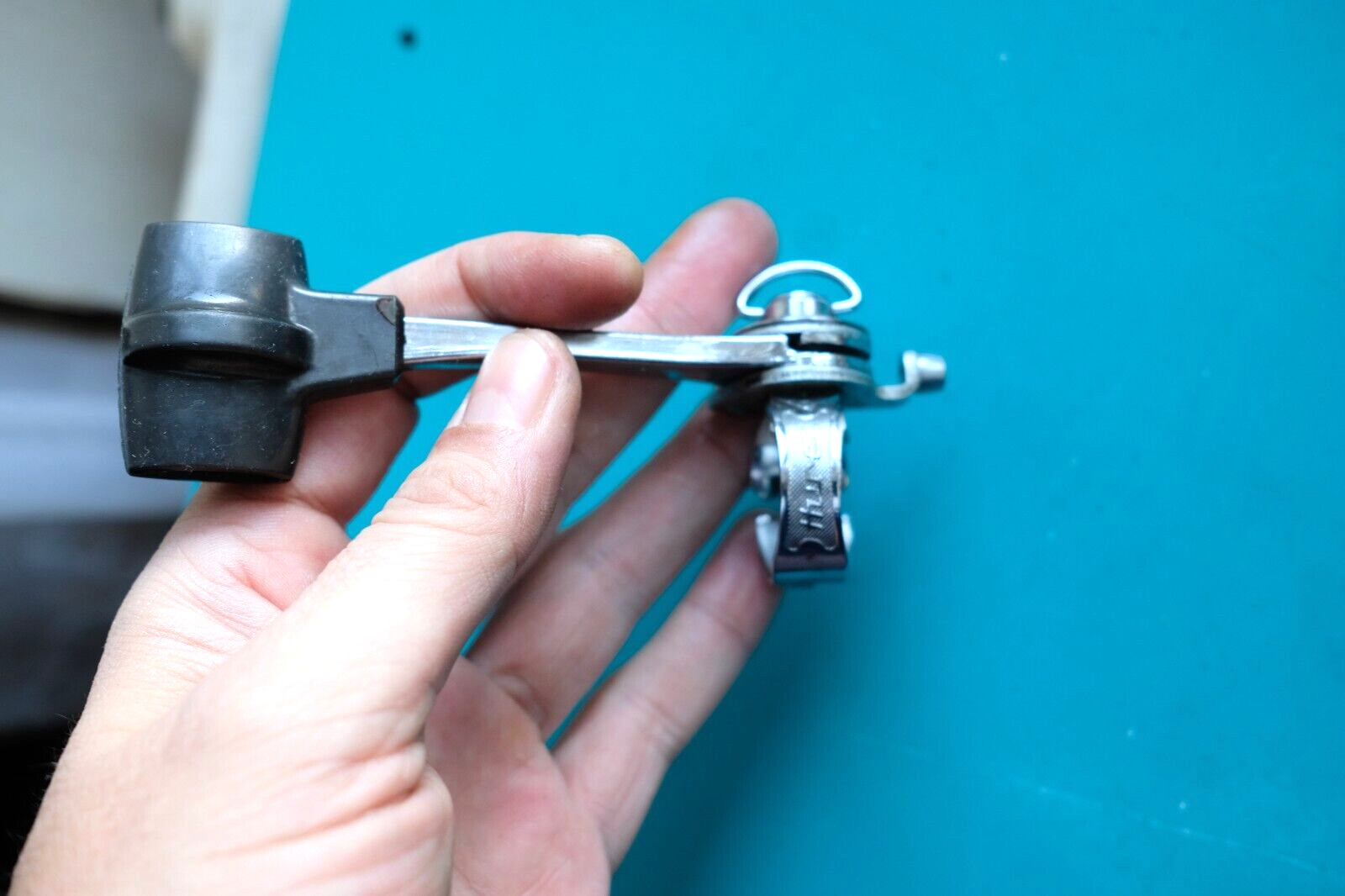 Levier HURET 1960 vintage avec collier de fixation en acier chrome pour vélo et mobylette