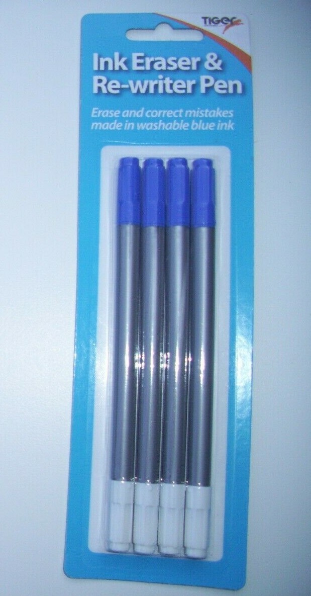 INK ERASER & RE-WRITER PEN 2 IN 1 DOUBLE TIP PEN ERASER - BLUE INK PACK OF 4