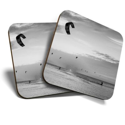 2 x Untersetzer (BW) - Kitesurfen Sonnenuntergang Strand #38420