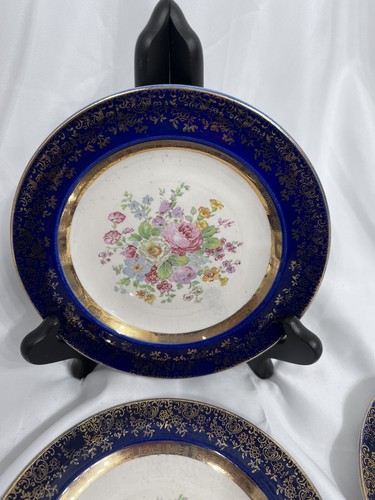 Set of 5 Century by Salem 23 Karat Gold Cobalt Blue Bread Plates - Picture 7 of 8