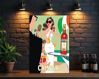 Campari Jet-Set Glamour Heavy Metal Sign-Modern Italian Summer Wall Sign 60x40cm