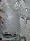SET OF 7 VINTAGE CLEAR GLASS MUGS WITH RAISED FROSTED FLOWER DESIGN — photo 6