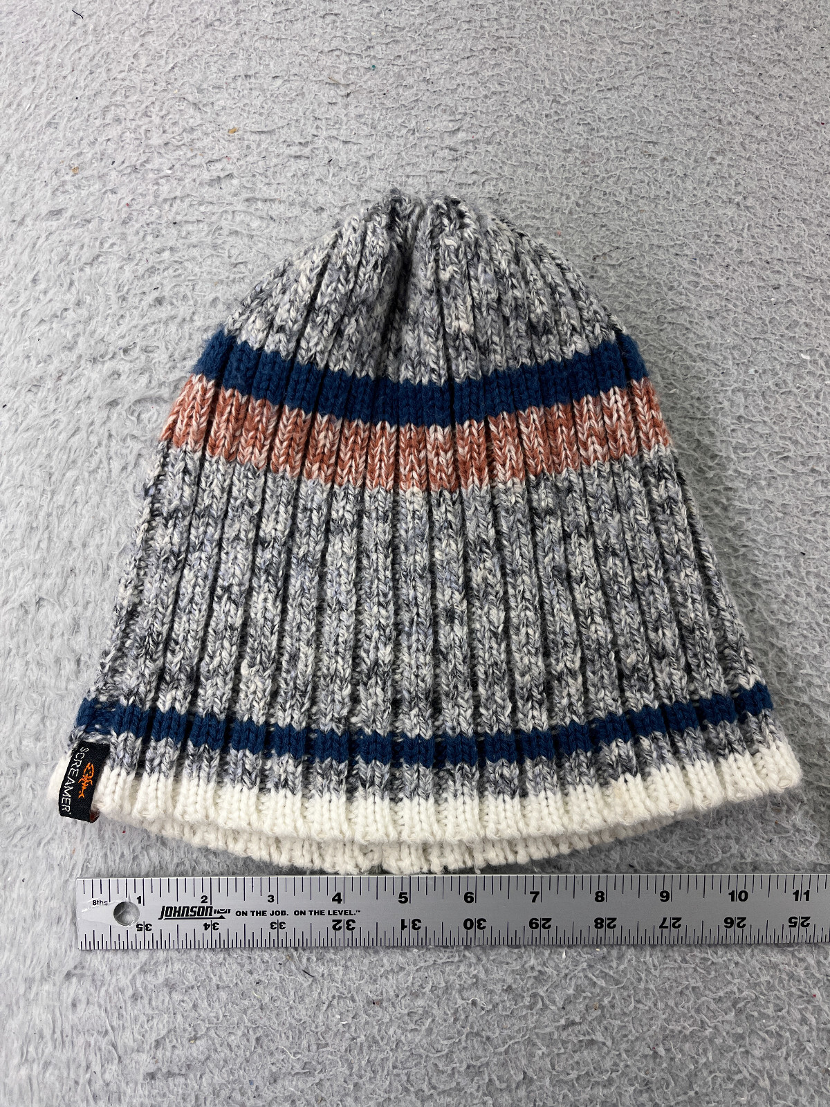 Gray Blue Acrylic Knit Ski Beanie for Adults - Warm Snow Toque