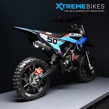 2026 XTM CRX 50cc Mini Dirt Bike Petrol 2-Stroke Motorbike Blue Hydraulic Forks