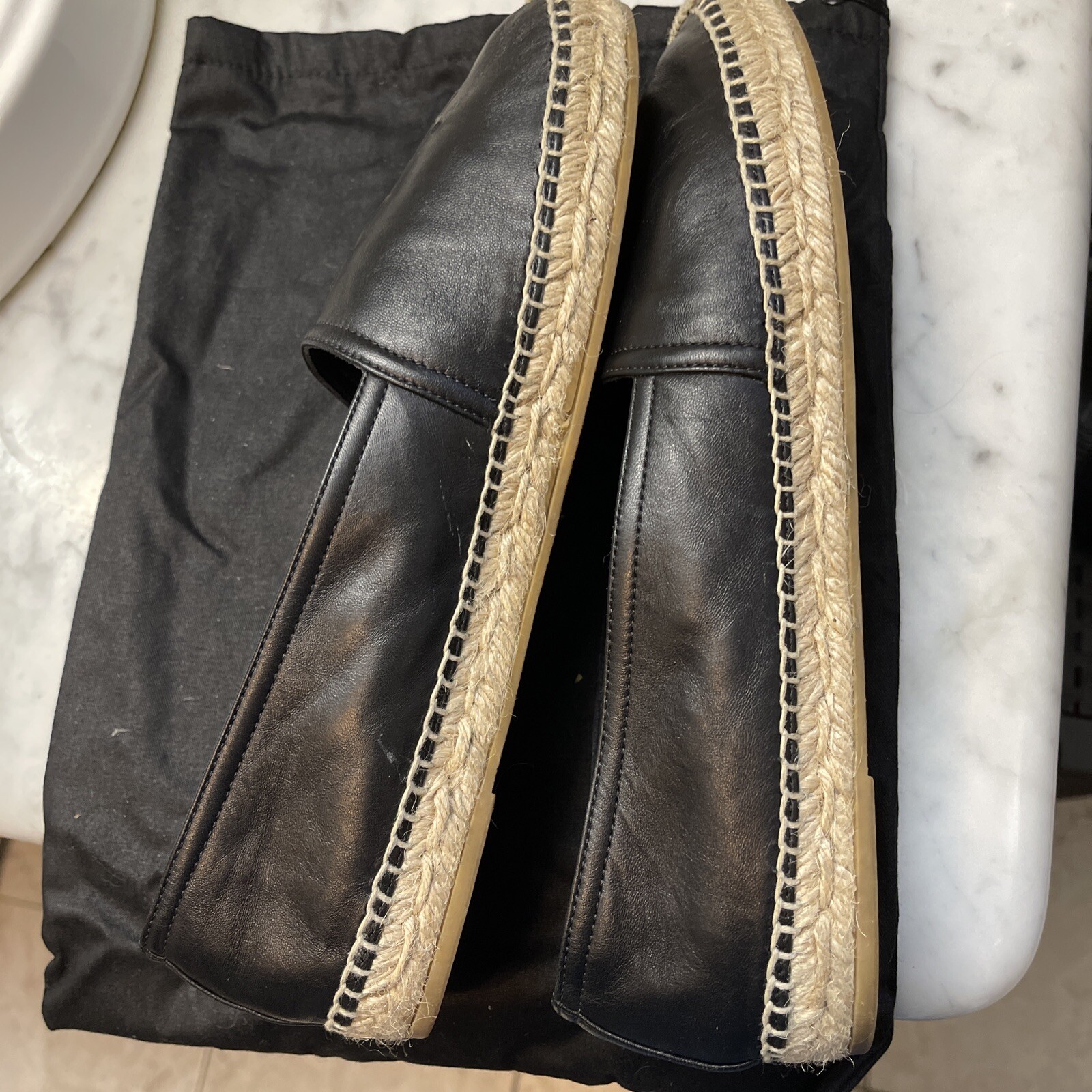 Scarpe da espadrilla con logo Saint Laurent YSL piatte in pelle nera eccellenti taglia 9 40 $745