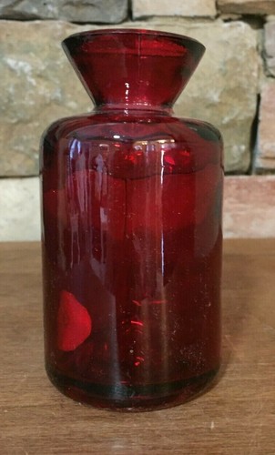 Recycled Glass~4¼" Vase~Bottle~Red~Hand Made in Spain