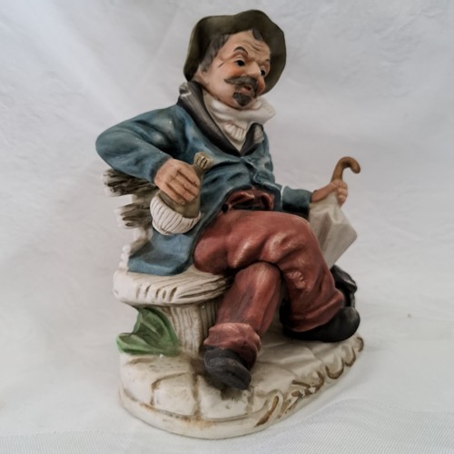 Vintage Drunk Man Hobo Sitting On Bench Figurine Porcelain Capodimonte Style - Picture 2 of 13