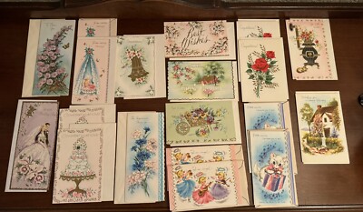 31 Vintage Unused Greeting Cards Lot - Sunshine Card, Forget Me Not, And More
