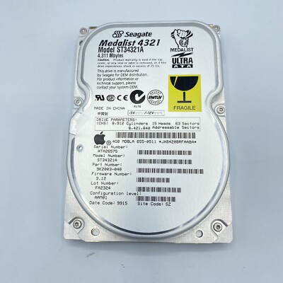Bootable MacOS 3.5'' ATA IDE Hard Drive 4GB Seagate Apple OS 9 OS X