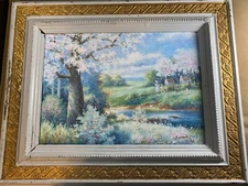 S Parnel "Figures In Floral Landscape Scene" Oil Painting - Signed And Framed