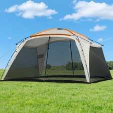 Screen House Tent 12x12ft Room Mesh Gazebos w/ 2 Zipper Large, Beige