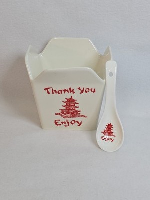      Urban Tokyo Takeout Box Porcelain 4.5'' Mad Engine ''Thank You Enjoy''