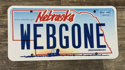 Expired Nebraska Vanity License Plate- WEBGONE- We Be Gone- Fast Car  