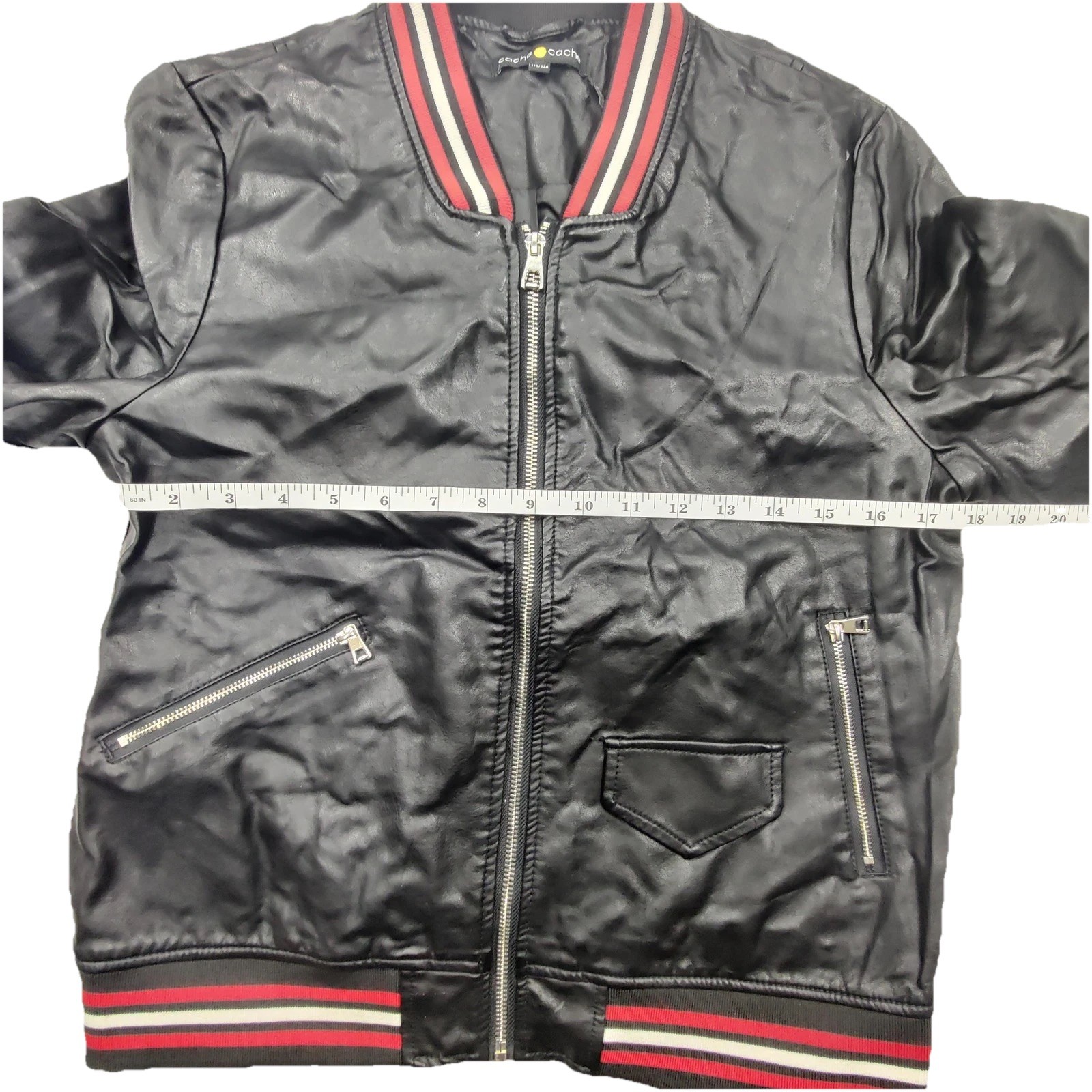 Cache Cache Bomber Jacket Womens Medium Black Fau… - image 6