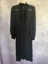 Banana Republic Black Sheer Midi Dress Ruffle Mock Neck Sexy Long Sleeve M