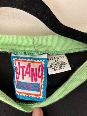 Gitano Express T Shirt Dress Medium Black Lime Green Ringer Retro Y2K Style