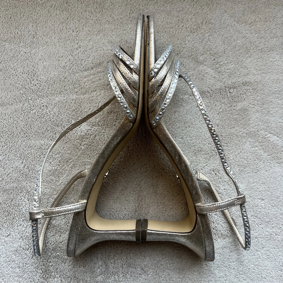 Nina Sandal Gerri Metallic Taupe Slingback Heeled Sandals Women 7.5 Rhinestones - Image 4 of 4