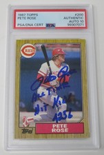 Pete Rose REDS Signed Autograph 1987 Topps Card # 200 w/ inscription PSA 10 Auto