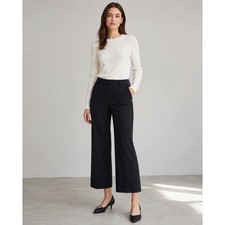 Ann Taylor Ann Fit Wide Leg Cropped Trousers Navy Blue Stretch  Pants Women 8