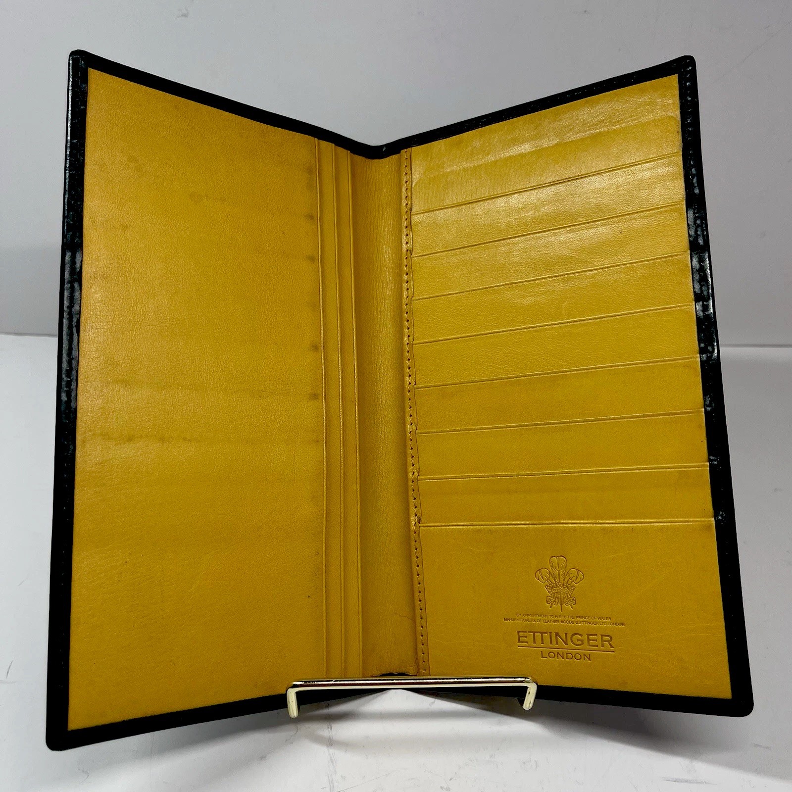 Ettinger Long Wallet Bridle Leather Green Yellow Royal Warrant Crest England