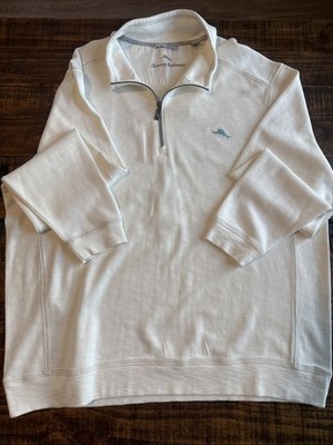 Tommy Bahama Men's Sz XXL 1/4 Zip Sweater Cream With Light Blue Accent Sailfish