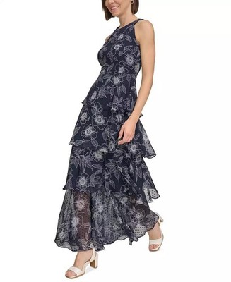 Tommy Hilfiger Tiered Chiffon Maxi Dress Size 14 Blue Floral Prom Evening Dress | eBay Tommy Hilfiger Tiered Chiffon Maxi Dress Size 14 Blue Floral Prom Evening Dress | eBay