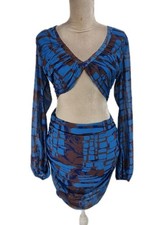 PRETTYLITTLE THING Women Size 8 Blue Abstract Cut Out Waist Bodycon Dress 272A