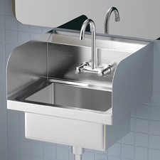 Heavy Duty Stainless Steel Hand Wash Sink Wall Mount Kitchen Sink w/ Side Splash