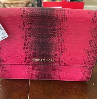 MichaelKors ultrapink women Crossbody LG Gusset Embossed Leather New/tag OBO 