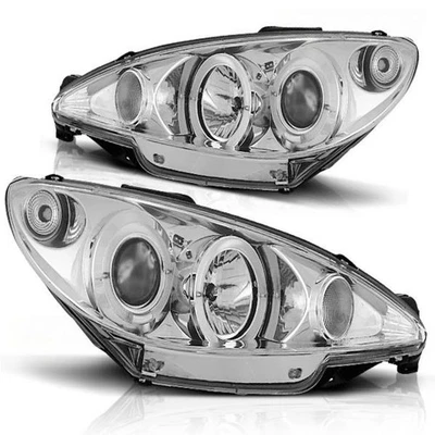 Projecteurs Angel Eyes Tuning Tec Peugeot 206 98-06 Chrom H7 Avant Gauche/Droite - Photo 1/2